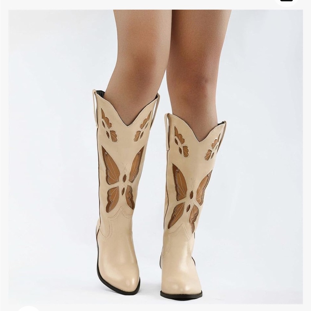 White and tan/brown Butterfly Cowgirl/Cowboy Boots